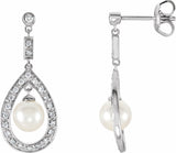 14K White Gold Cultured White Freshwater Pearl & 1/4 CTW Natural Diamond Earrings