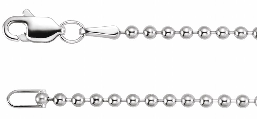 14K White Gold 1.8 mm Hollow Bead 16" Chain