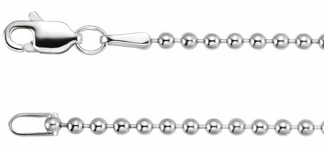 14K White Gold 1.8 mm Hollow Bead 16" Chain