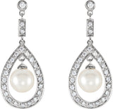 14K White Gold Cultured White Freshwater Pearl & 1/4 CTW Natural Diamond Earrings