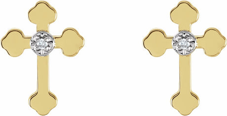 14K Yellow/White .01 CTW Natural Diamond Cross Earrings