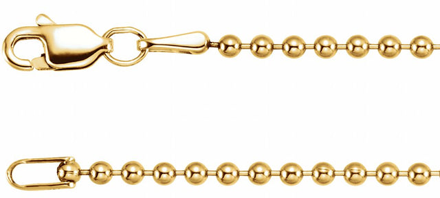 14K Yellow 1.8 mm Hollow Bead 16" Chain