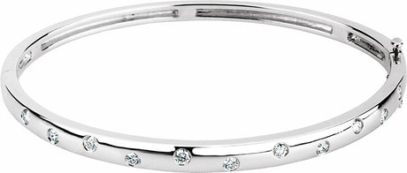 14K White Gold 1/2 CTW Natural Diamond Bangle 6 3/4" Bracelet
