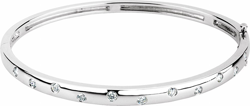 14K White Gold 1/2 CTW Natural Diamond Bangle 6 3/4" Bracelet