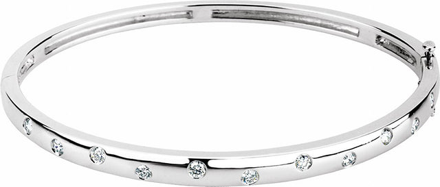 14K White Gold 1/2 CTW Natural Diamond Bangle 6 3/4" Bracelet
