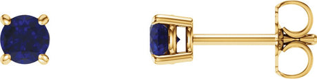 14K Yellow Gold 4 mm Lab-Grown Blue Sapphire Earrings