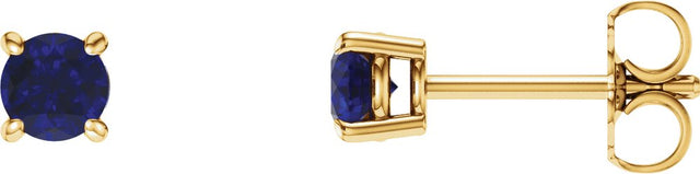 14K Yellow Gold 4 mm Lab-Grown Blue Sapphire Earrings