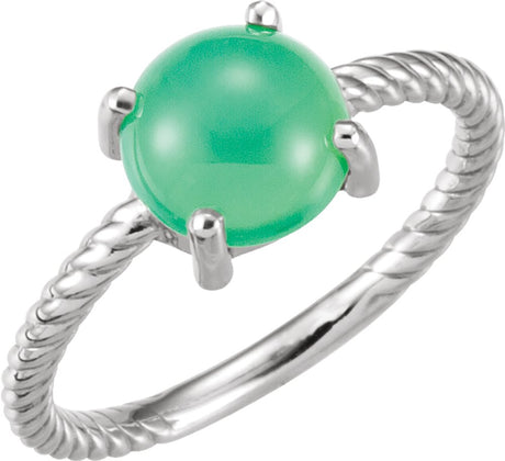 14K White Natural Green Chrysoprase Ring