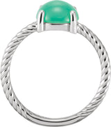 14K White Natural Green Chrysoprase Ring