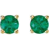 14K Yellow Gold 4 mm Lab-Grown Emerald Earrings