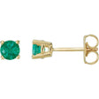 14K Yellow Gold 4 mm Lab-Grown Emerald Earrings