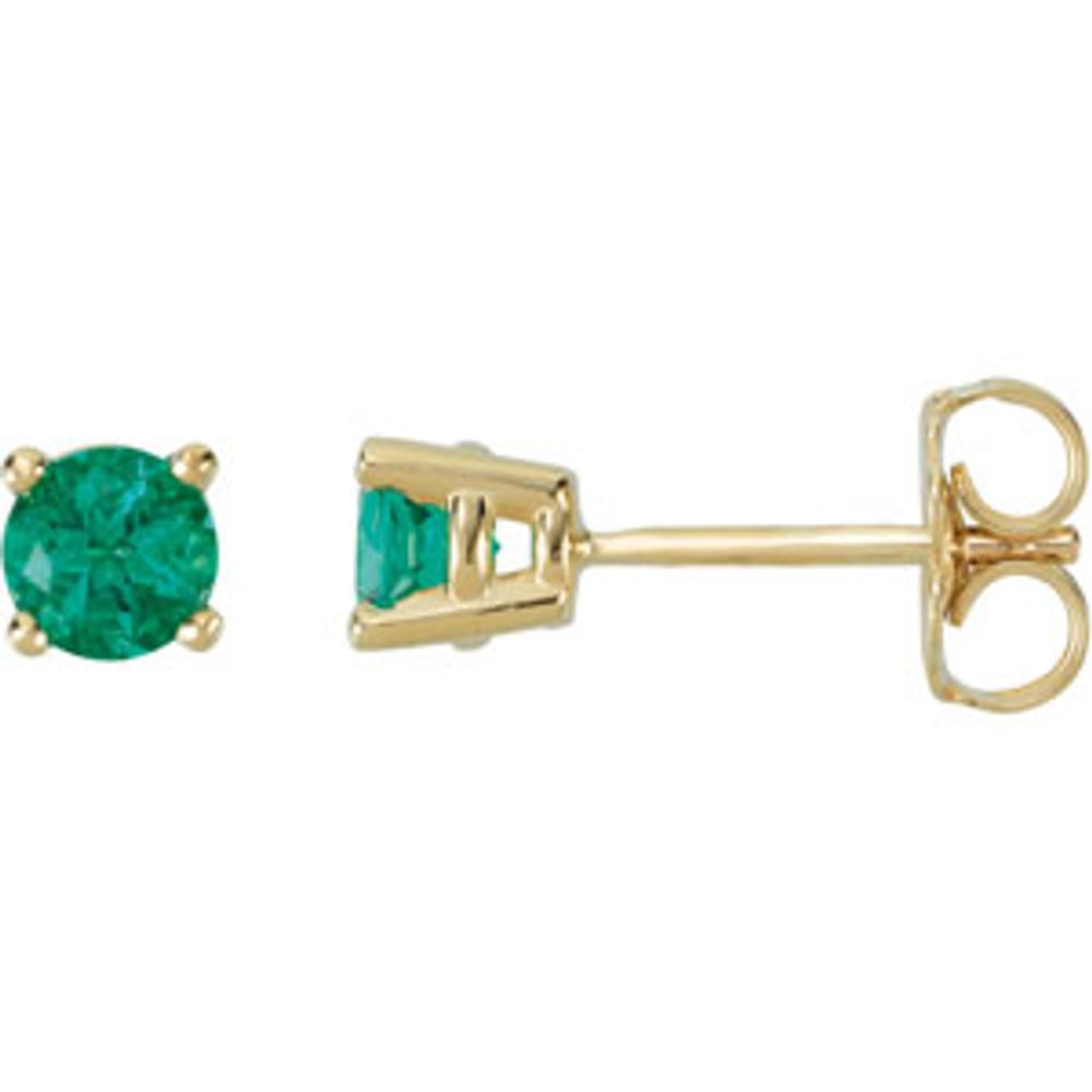 14K Yellow Gold 4 mm Lab-Grown Emerald Earrings