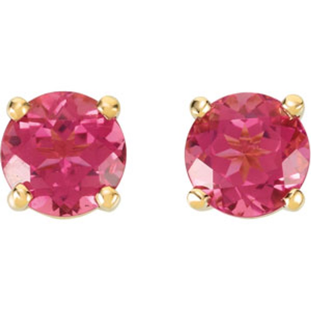 14K Yellow 6 mm Natural Pink Tourmaline Earrings