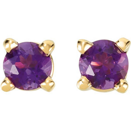 14K Yellow Gold 3 mm Natural Amethyst Earrings