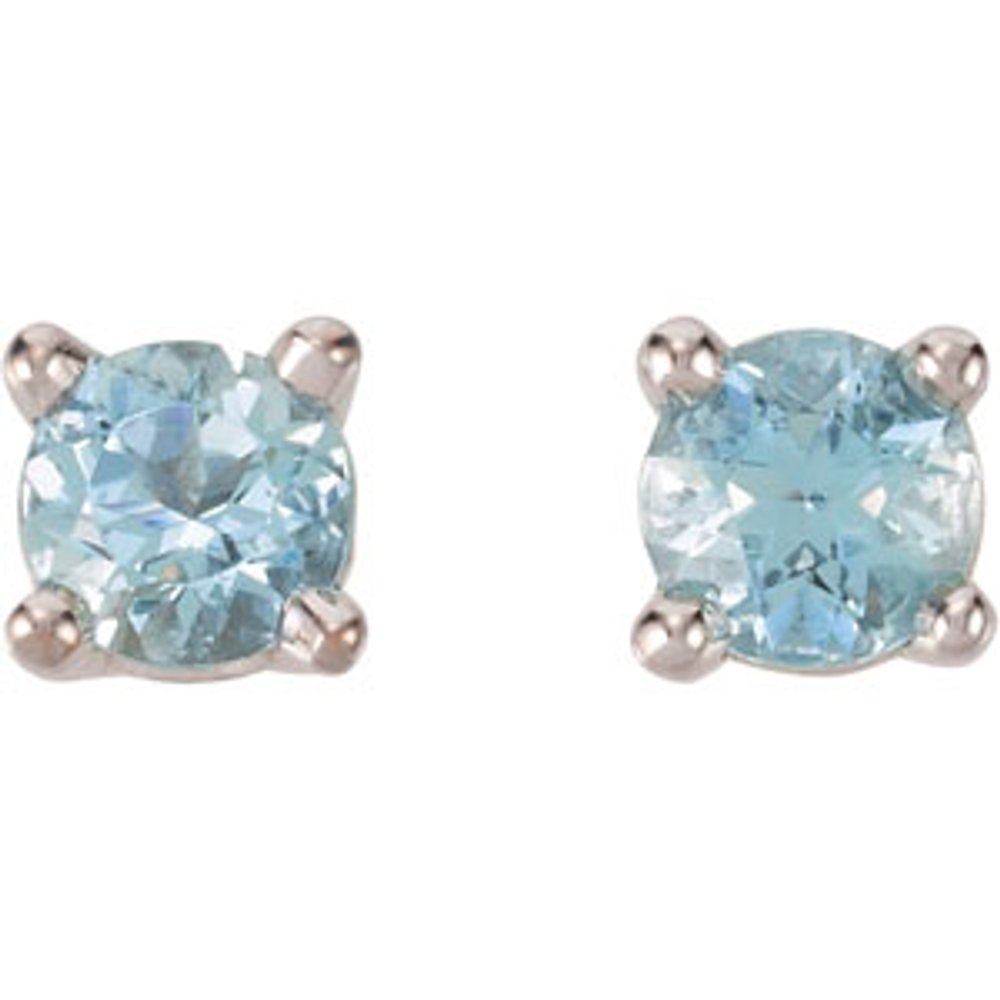 14K White Gold 3 mm Natural Blue Aquamarine Earrings