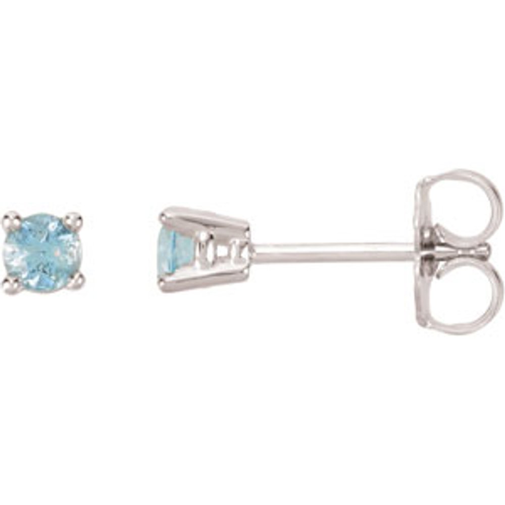 14K White Gold 3 mm Natural Blue Aquamarine Earrings