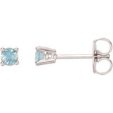 14K White 3 mm Natural Blue Aquamarine Earrings