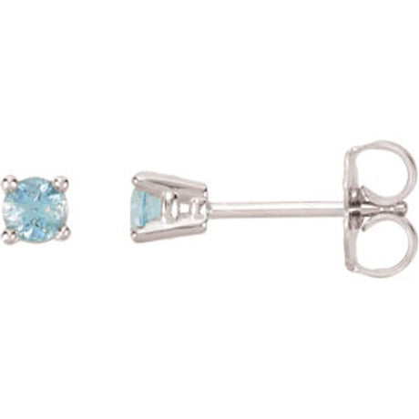 14K White 3 mm Natural Blue Aquamarine Earrings