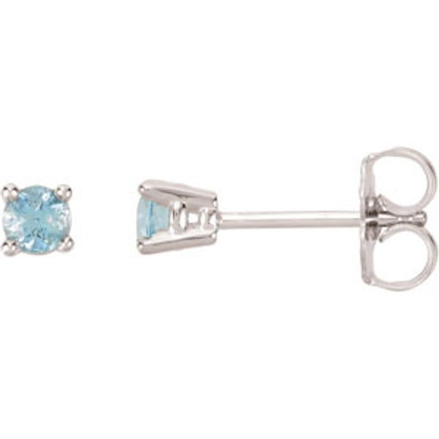 14K White 3 mm Natural Blue Aquamarine Earrings