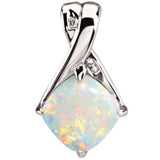 14K White Natural White Opal & .025 CTW Natural Diamond Pendant