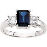 14K White Natural Blue Sapphire & 1/2 CTW Natural Diamond Ring