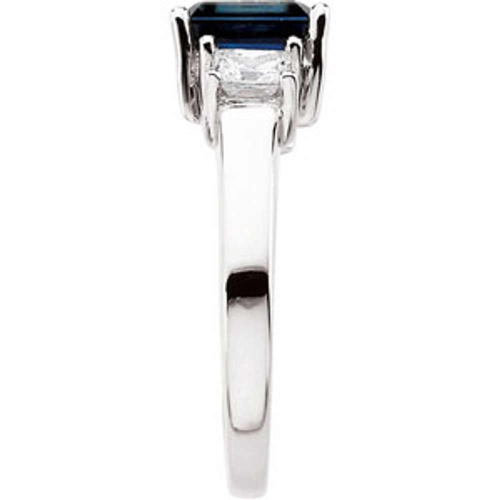 14K White Natural Blue Sapphire & 1/2 CTW Natural Diamond Ring