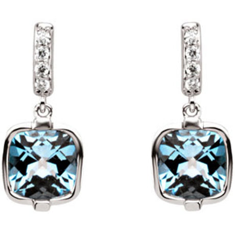 14K White Natural Swiss Blue Topaz and .07 CTW Natural Diamond Earrings