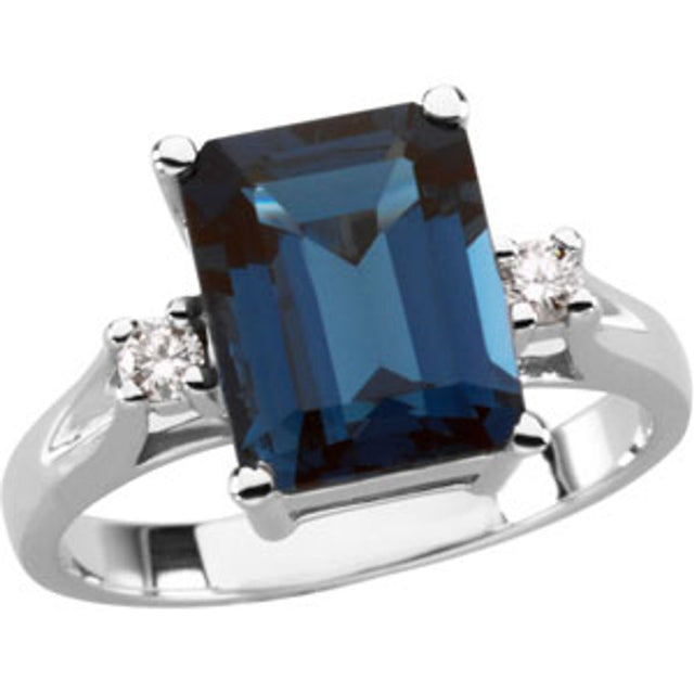 14K White Natural London Blue Topaz & 1/10 CTW Natural Diamond Ring