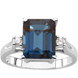 14K White Natural London Blue Topaz & 1/10 CTW Natural Diamond Ring