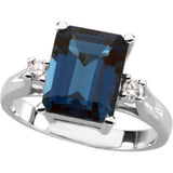 14K White Natural London Blue Topaz & 1/10 CTW Natural Diamond Ring