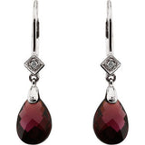 14K White Briolette Natural Brazilian Garnet & .025 CTW Natural Diamond Earrings