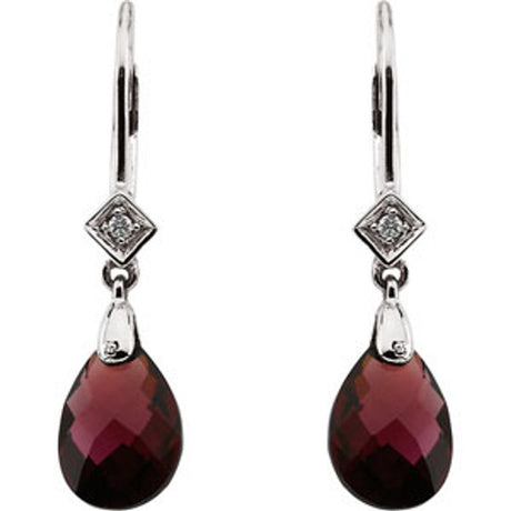 14K White Briolette Natural Brazilian Garnet & .025 CTW Natural Diamond Earrings