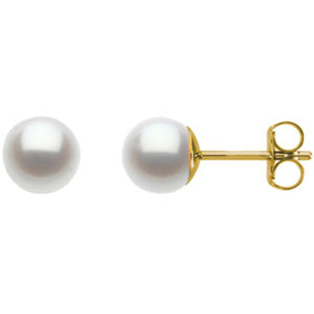 14K Yellow Gold Cultured White Freshwater Pearl Earrings