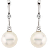 14K White Cultured White Freshwater Pearl & .06 CTW Natural Diamond Earrings