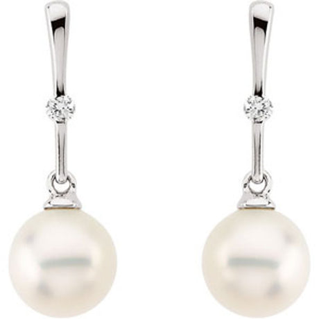 14K White Cultured White Freshwater Pearl & .06 CTW Natural Diamond Earrings