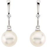14K White Gold Cultured White Freshwater Pearl & .06 CTW Natural Diamond Earrings