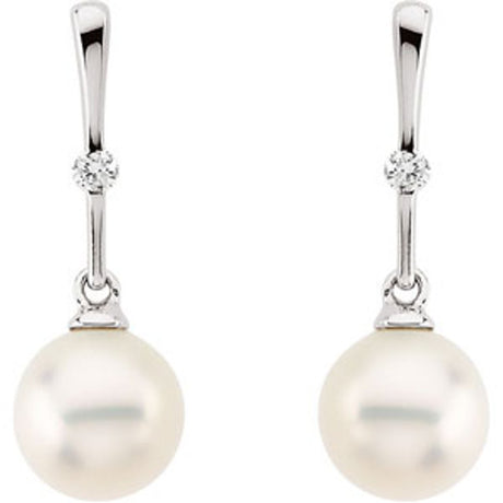14K White Gold Cultured White Freshwater Pearl & .06 CTW Natural Diamond Earrings