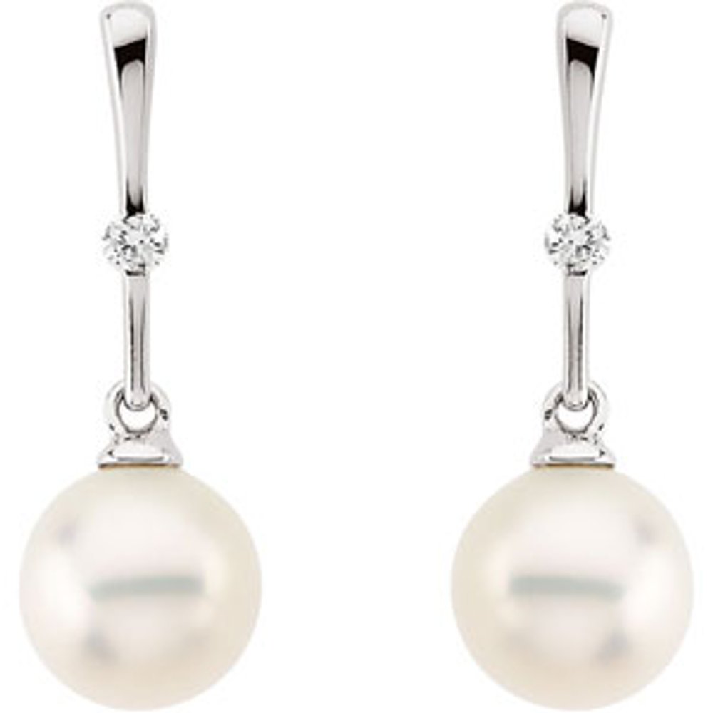 14K White Cultured White Freshwater Pearl & .06 CTW Natural Diamond Earrings