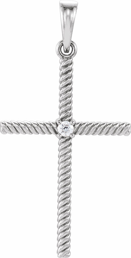 14K White .03 CT Natural Diamond Cross Pendant