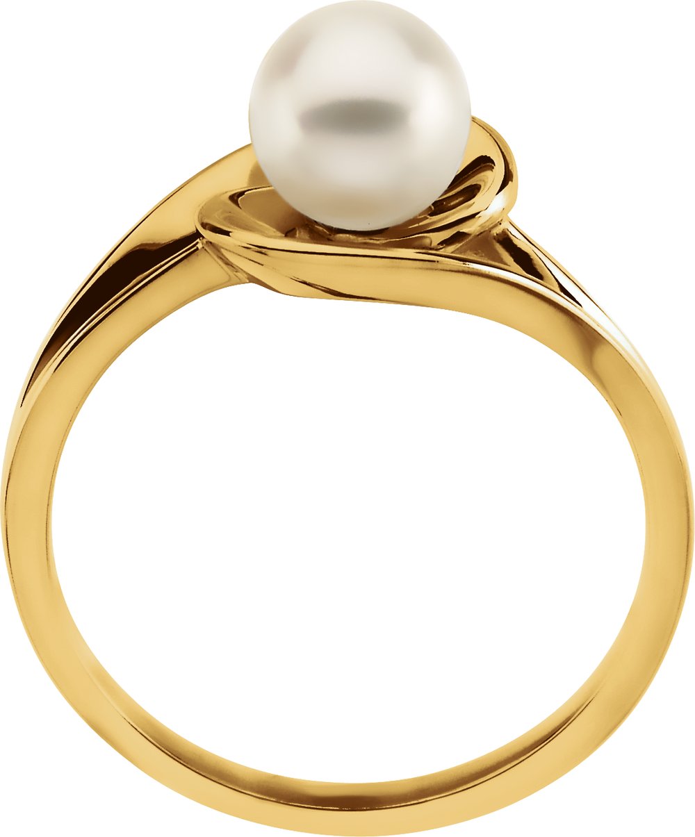 14K Yellow Cultured White Akoya Pearl Ring