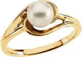 14K Yellow Cultured White Akoya Pearl Ring 