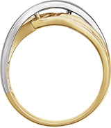 14K Yellow/White Rhodium-Plated Criss-Cross Hammered Ring