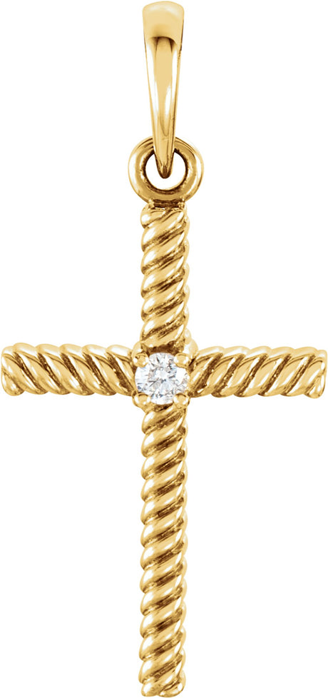 14K Yellow Gold .02 CT Natural Diamond Cross Pendant