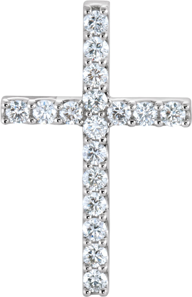 14K White 5/8 CTW Natural Diamond Petite Cross Pendant