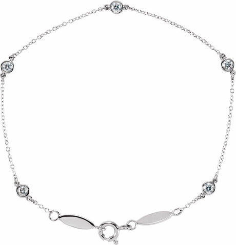 14K White Gold 1/3 CTW Natural Diamond Bezel-Set Station 7" Bracelet
