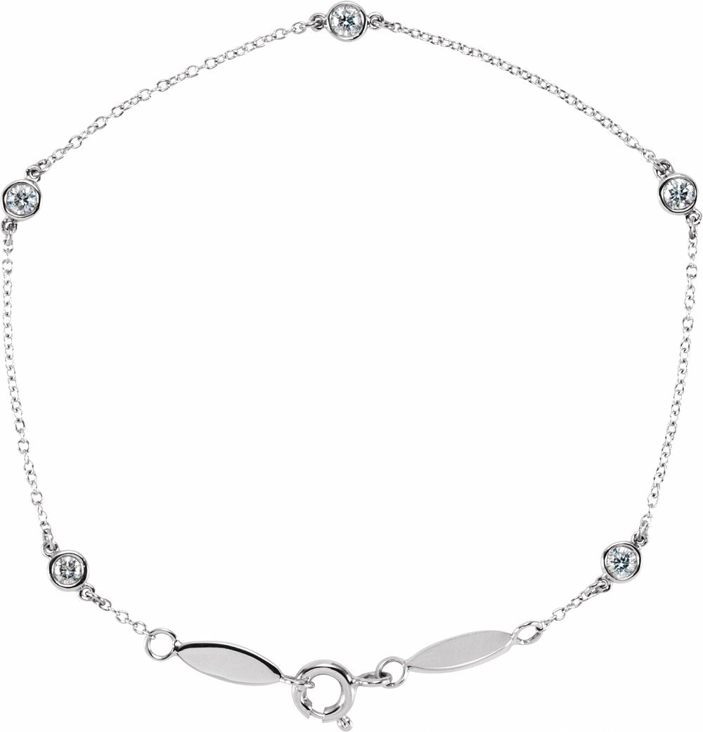 14K White Gold 1/3 CTW Natural Diamond Bezel-Set Station 7" Bracelet