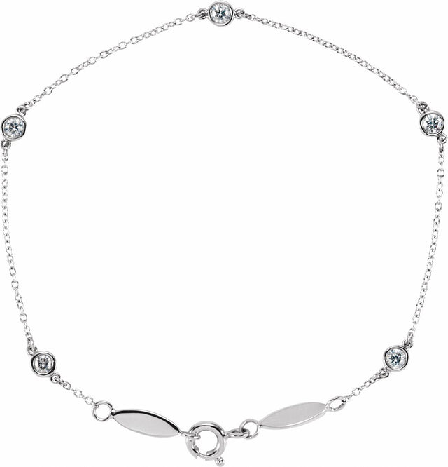 14K White Gold 1/3 CTW Natural Diamond Bezel-Set Station 7" Bracelet