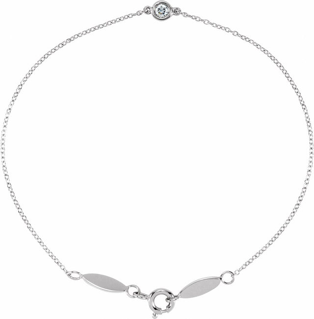 14K White Gold .08 CT Natural Diamond 7" Bracelet