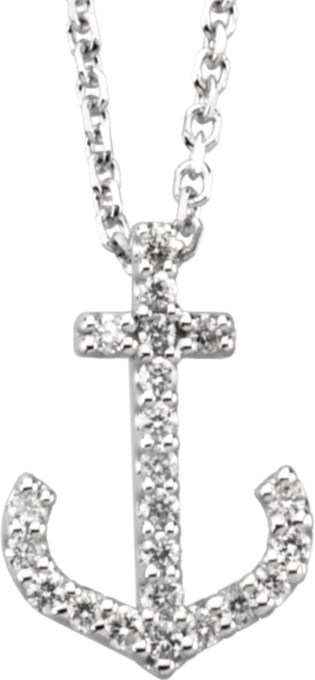 14K White .08 CTW Natural Diamond Anchor 16" Necklace