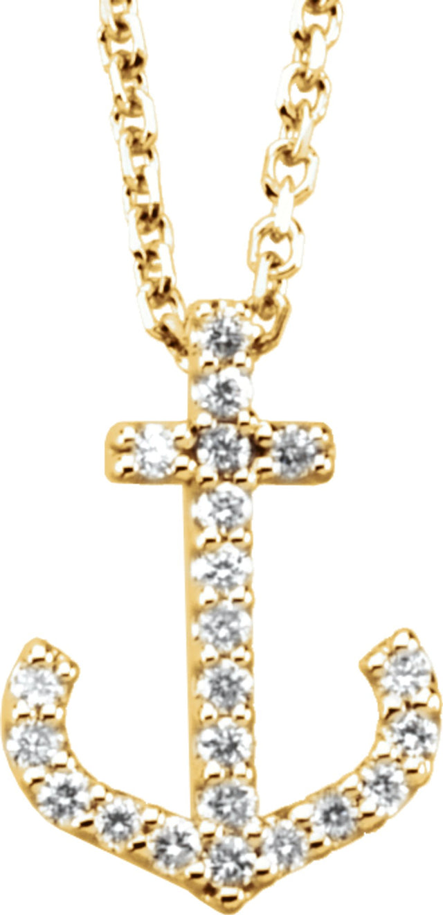 14K Yellow .08 CTW Natural Diamond Anchor 16" Necklace